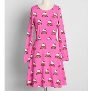 Mod Cloth x Hello Kitty Women's Brought You A Rainbow A-Line Dress Small Pink